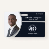 Aangepaste foto-Logo streepjescode werknemer grijs Badge (Voorkant)