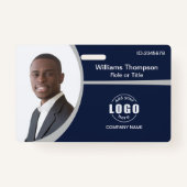 Aangepaste foto-Logo streepjescode werknemer grijs Badge (Voorkant)