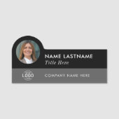 Aangepaste Foto Logo Titel Modern Grijs Zwart Eenv Naamplaatje (Voorkant)