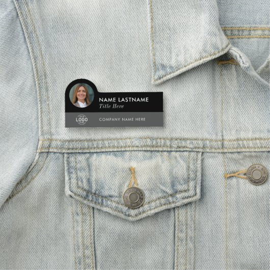 Aangepaste Foto Logo Titel Modern Grijs Zwart Eenv Naamplaatje (In situ)