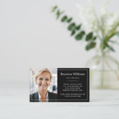 Aangepaste foto logo wit, dunne rand elegant zwart visitekaartje (Staand voorkant)