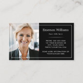 Aangepaste foto logo wit, dunne rand elegant zwart visitekaartje (Voorkant)