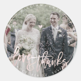 Aangepaste foto Love+Bedankt, Modern Script Blush Ronde Sticker
