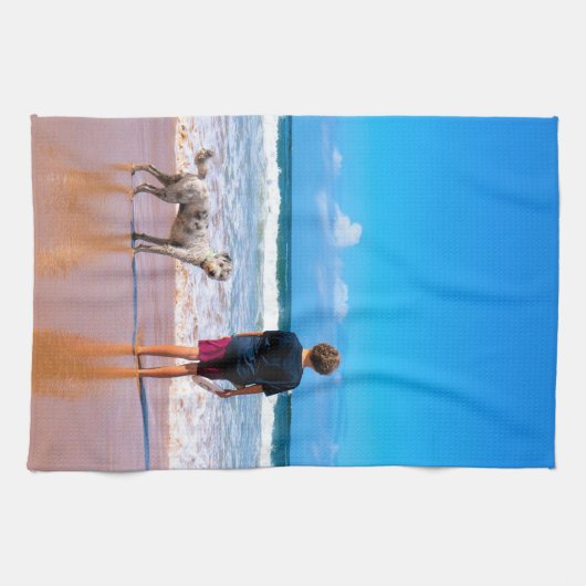 Aangepaste foto maak je eigen ontwerp - Ik hou van Theedoek (Horizontaal)