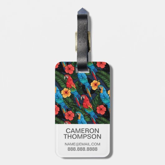 Aangepaste foto Macaw en Hibiscus Pattern Bagagelabel (Achterkant verticaal)