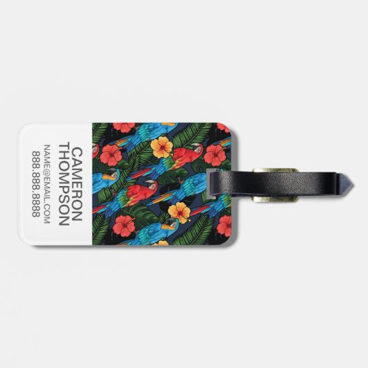 Aangepaste foto Macaw en Hibiscus Pattern Bagagelabel (Achterkant horizontaal)