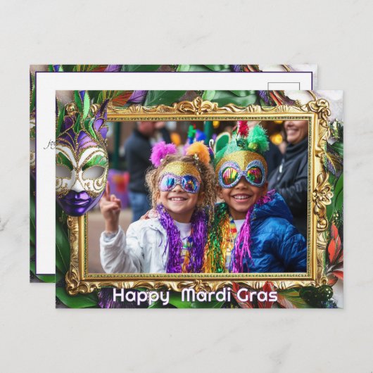 Aangepaste foto💚💜💛 Mardi Gras Magic Briefkaart (Voorkant / Achterkant)