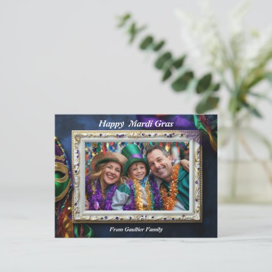 Aangepaste foto💚💜💛 Mardi Gras Magic Briefkaart (Staand voorkant)