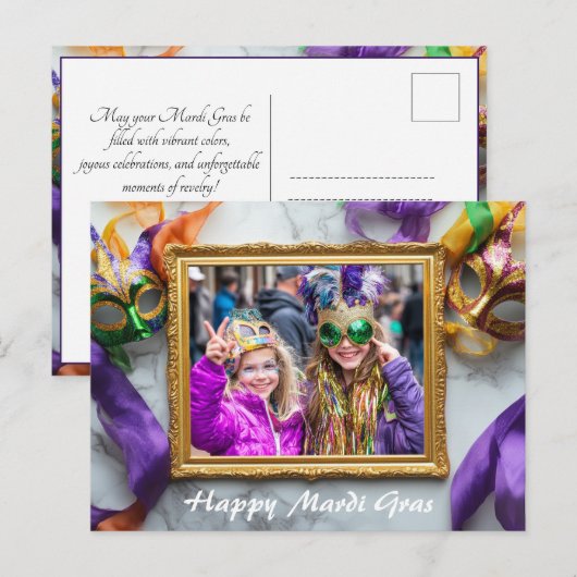 Aangepaste foto💚💜💛 Mardi Gras Magic Briefkaart (Voorkant / Achterkant)