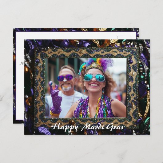Aangepaste foto💚💜💛 Mardi Gras Magic Briefkaart (Voorkant / Achterkant)