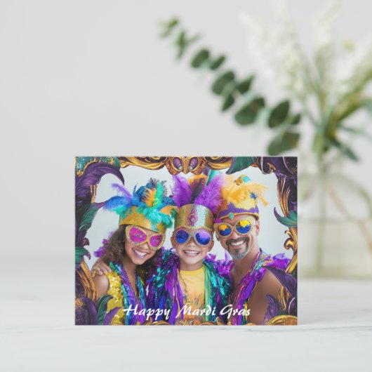 Aangepaste foto💚💜💛 Mardi Gras Magic Briefkaart (Staand voorkant)