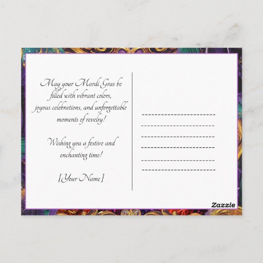 Aangepaste foto💚💜💛 Mardi Gras Magic Briefkaart (Achterkant)