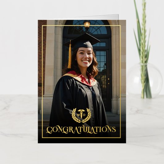 Aangepaste Foto MD Doctor of Medicine Afstuderen Folie Wenskaart (Voorkant)