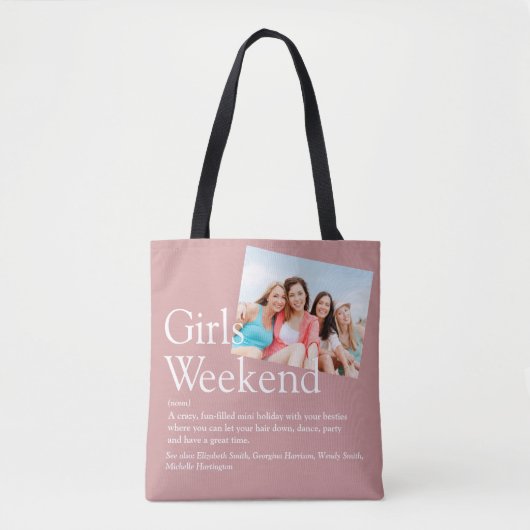 Aangepaste foto Meidenweekend Definitie Stof Roze Tote Bag (Voorkant)