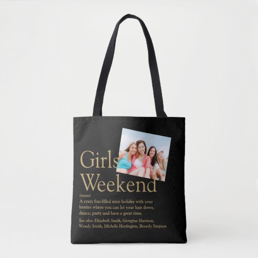 Aangepaste foto Meidenweekend Definitie Tote Bag (Voorkant)