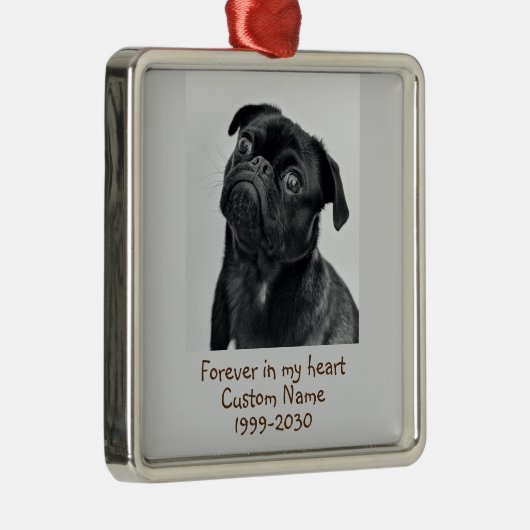 Aangepaste foto Memorial Keepsake Pug Dog Metalen Ornament (Rechts)