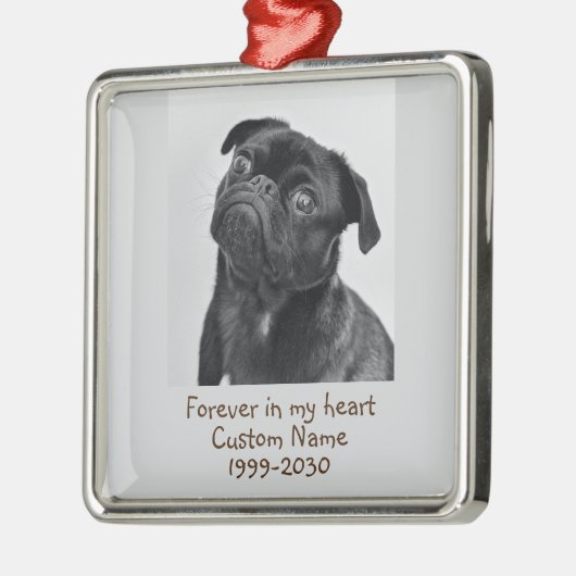 Aangepaste foto Memorial Keepsake Pug Dog Metalen Ornament (Links)