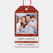 Aangepaste foto Merry Christmas Red Glitter Cadeaulabel (Voorkant)