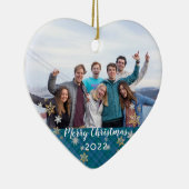 Aangepaste foto met 2-zijdig kerstblauw kerstblauw keramisch ornament (Rechts)