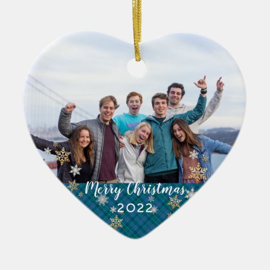 Aangepaste foto met 2-zijdig kerstblauw kerstblauw keramisch ornament (Voorkant)