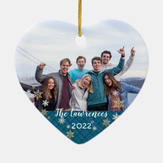 Aangepaste foto met 2-zijdig kerstblauw kerstblauw keramisch ornament (Achterkant)