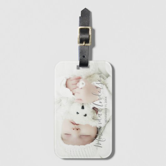 Aangepaste foto met aangepaste naam en tekst bagagelabel (Voorkant (verticaal))