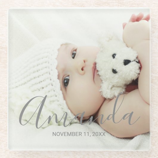 Aangepaste foto met aangepaste naam en tekst glazen onderzetter (Voorkant)