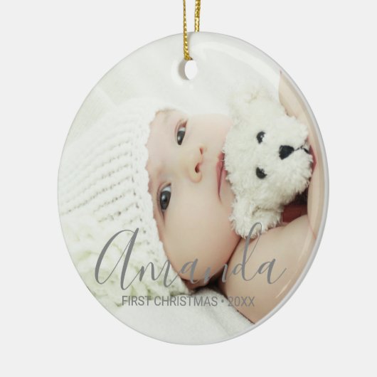 Aangepaste foto met aangepaste naam en tekst keramisch ornament (Links)