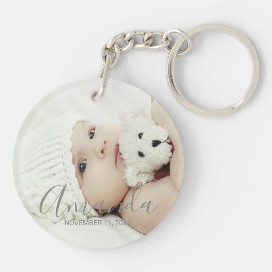 Aangepaste foto met aangepaste naam en tekst sleutelhanger (Achterkant)
