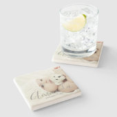 Aangepaste foto met aangepaste naam en tekst stenen onderzetter (Zijkant)