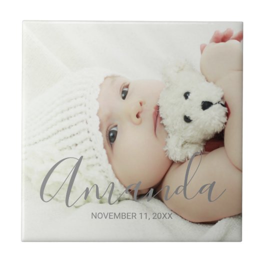 Aangepaste foto met aangepaste naam en tekst tegeltje (Voorkant)