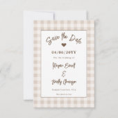 Aangepaste foto met beige geruite Save The Date (Achterkant)