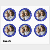 Aangepaste foto met blauw glitter-Lijst Ronde Sticker (Vel)