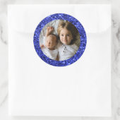 Aangepaste foto met blauw glitter-Lijst Ronde Sticker (Tas)