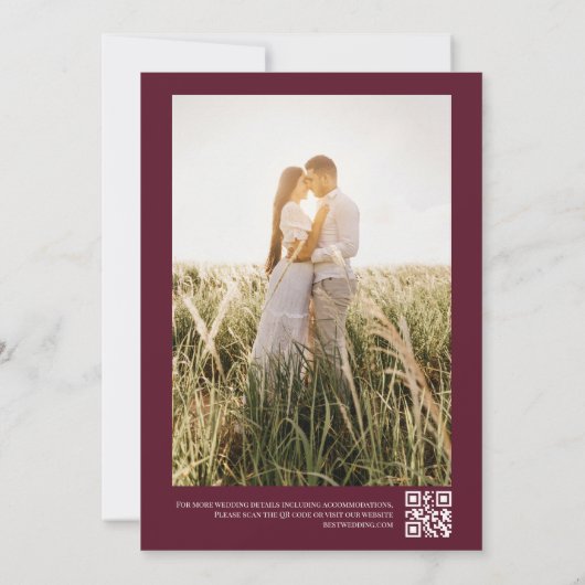 Aangepaste foto met bruine brij QR code bruiloft Kaart (Achterkant)