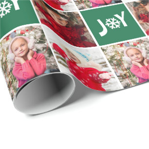 Aangepaste foto met Collage Green Joy-kerst Cadeaupapier