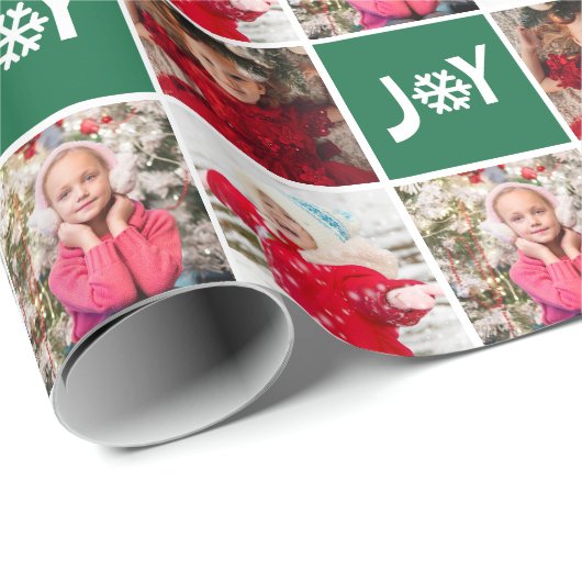 Aangepaste foto met Collage Green Joy-kerst Cadeaupapier (Rol Hoek)
