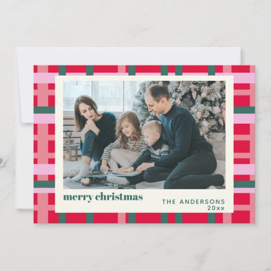 Aangepaste foto met de moderne kerstfoto Red Green Feestdagenkaart (Voorkant)