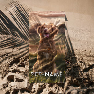 Aangepaste foto met de naam van uw huisdier op strandlaken