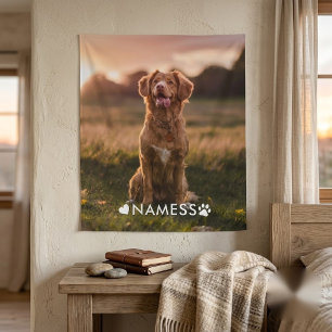 Aangepaste foto met de naam van uw huisdierhond op wandkleed
