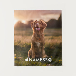 Aangepaste foto met de naam van uw huisdierhond op wandkleed