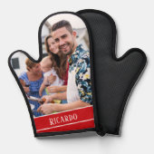 Aangepaste foto met eenvoudig rood monogram ovenwant (Voorkant / Achterkant)