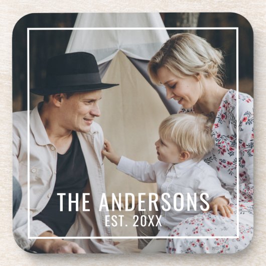 Aangepaste foto met familienaam en oprichtingsjaar bier onderzetter (Voorkant)