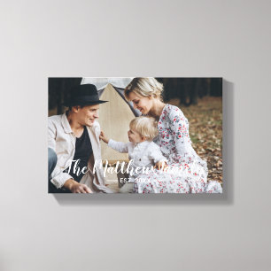 Aangepaste foto met familienaam en oprichtingsjaar canvas afdruk