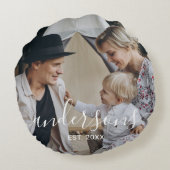 Aangepaste foto met familienaam en oprichtingsjaar rond kussen (Achterkant)