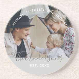 Aangepaste foto met familienaam en oprichtingsjaar zandsteen onderzetter