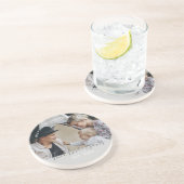 Aangepaste foto met familienaam en oprichtingsjaar zandsteen onderzetter (Zijkant)