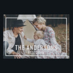 Aangepaste foto met familienaam en vastgesteld jaa imitatie canvas print<br><div class="desc">Creëer uw eigen persoonlijke foto-cadeau door uw geliefde familieffoto toe te voegen om uw ontwerp uniek te maken. Decoreer met familienaam en gevestigd jaar in moderne sans serif doopvontstijl, met witte grens. Ideaal als cadeau voor nieuwigheden, vakantiecadeau voor familie, gezinshereniging en cadeau voor speciale gelegenheden. Opmerking: de foto die op...</div>