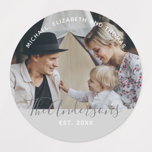 Aangepaste foto met familienaam en vastgesteld jaa labels (Design 1)