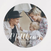 Aangepaste foto met familienaam en vastgesteld jaa labels (Design 1)